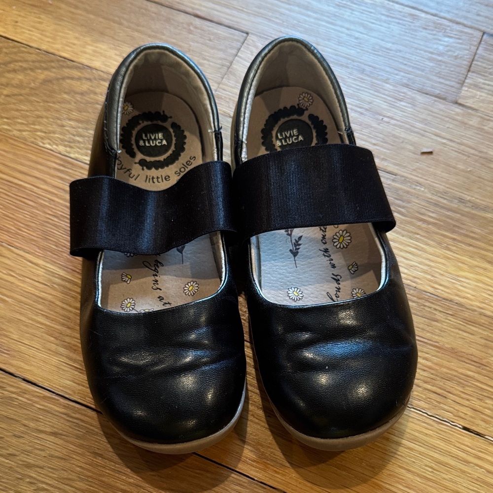 Livie & Luca Girls Black Mary Jane Flats with Elastic Bow Strap